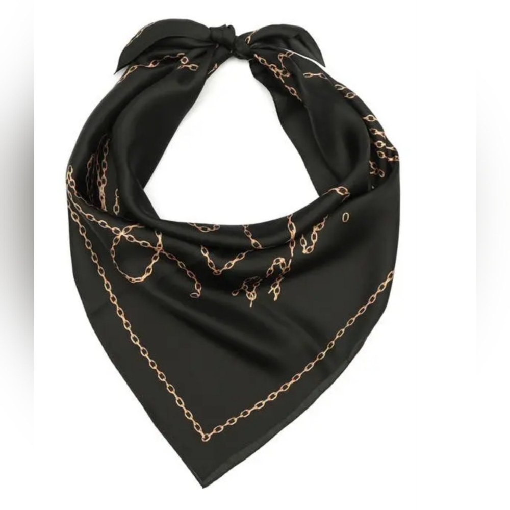 AllSaints Silk‎ Chain Link Black and Gold Scarf - Picture 2 of 3